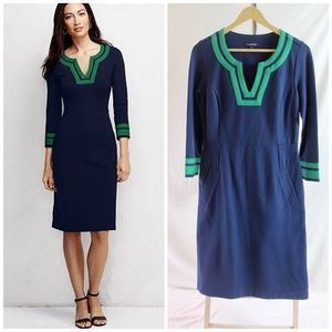 Lands’ End Ponte 3/4 Sleeve Dress Green Trim Size 10 Tall